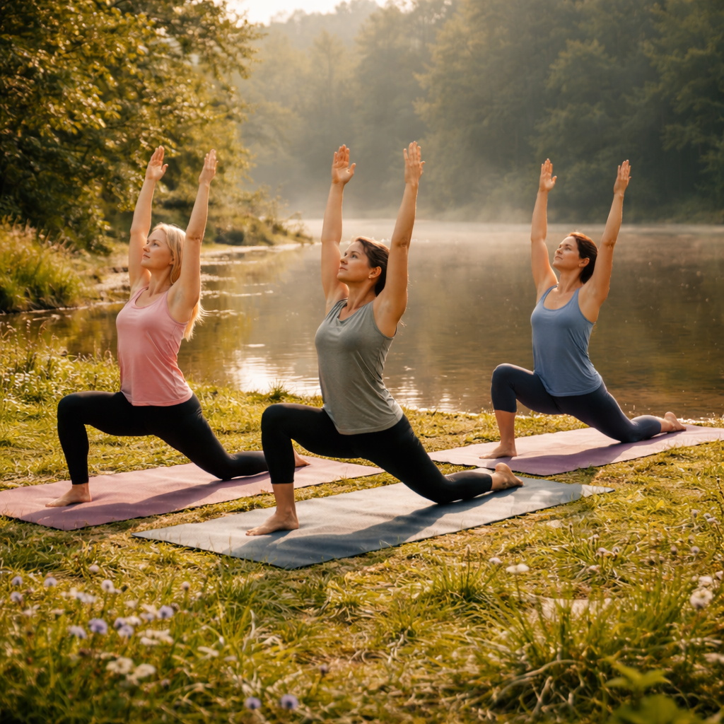 Yoga am See in meditativer Haltung