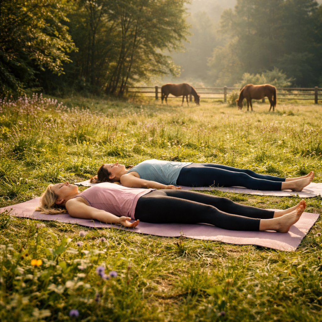 Meditative Yogaeinheit auf dem Reitplatz